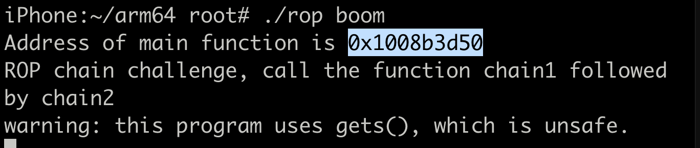 Rop binary output with new main address for final ROP chain