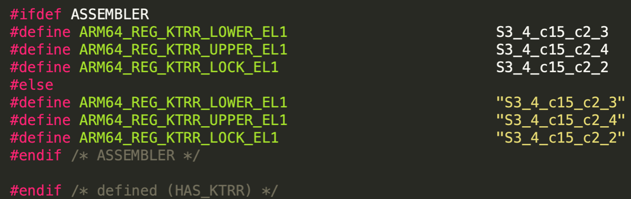 ARM64 control registers used in the XNU iOS kernel
