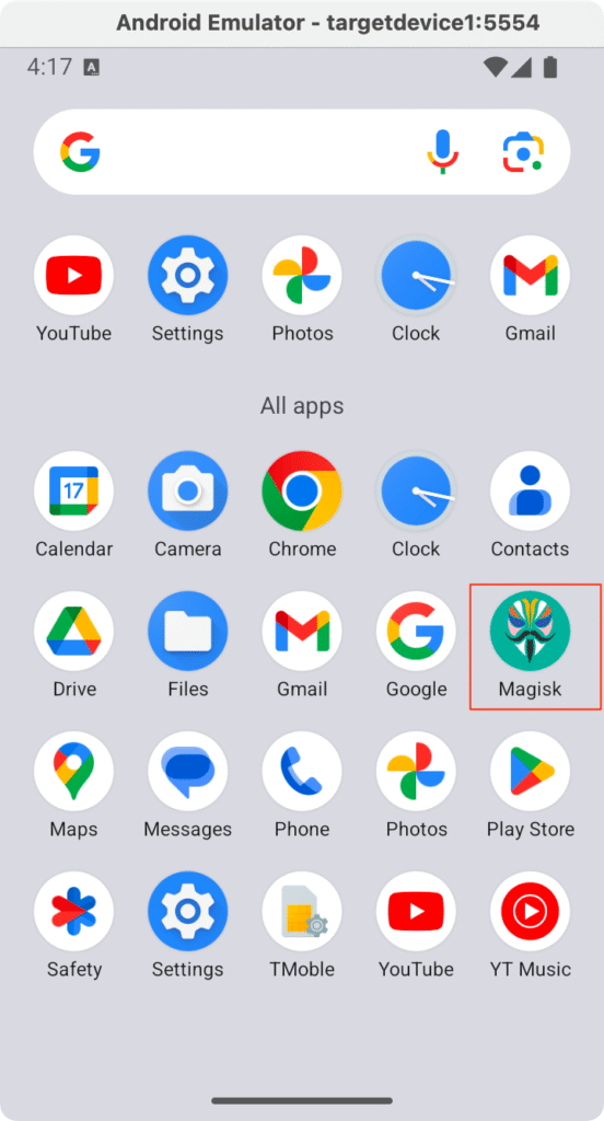 Magisk app installed on emulator