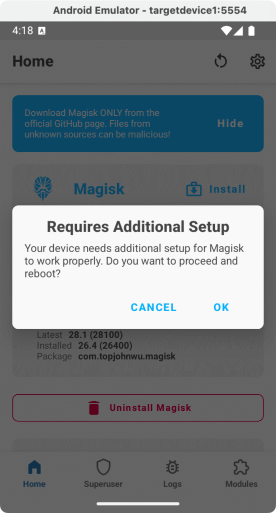 Magisk setup prompt