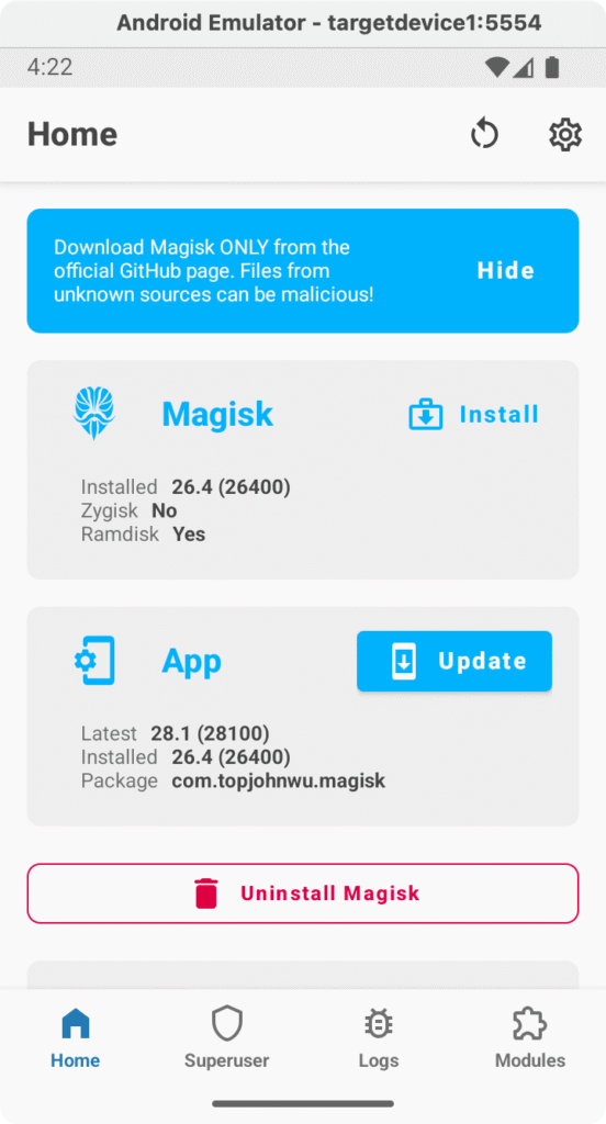 Magisk update prompt
