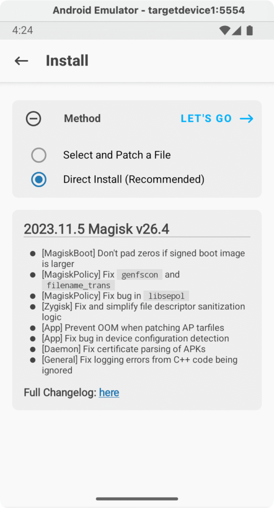 Magisk patching in progress