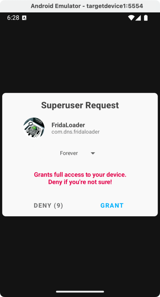 FridaLoader requesting root permission