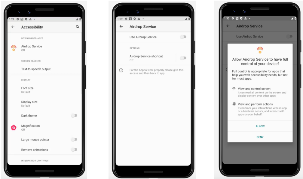Malware application requesting Accessibility service permission