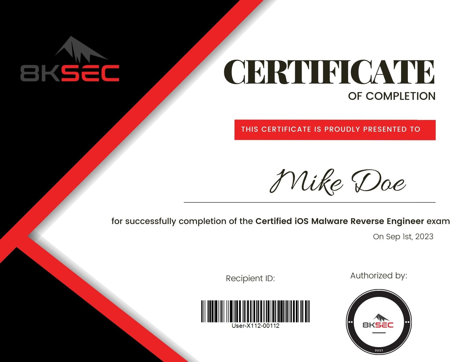 CIMRE Sample Certificate